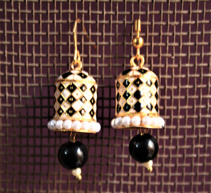 Meenakari Hook Earrings with Pearls and Beads - GlitterGleam