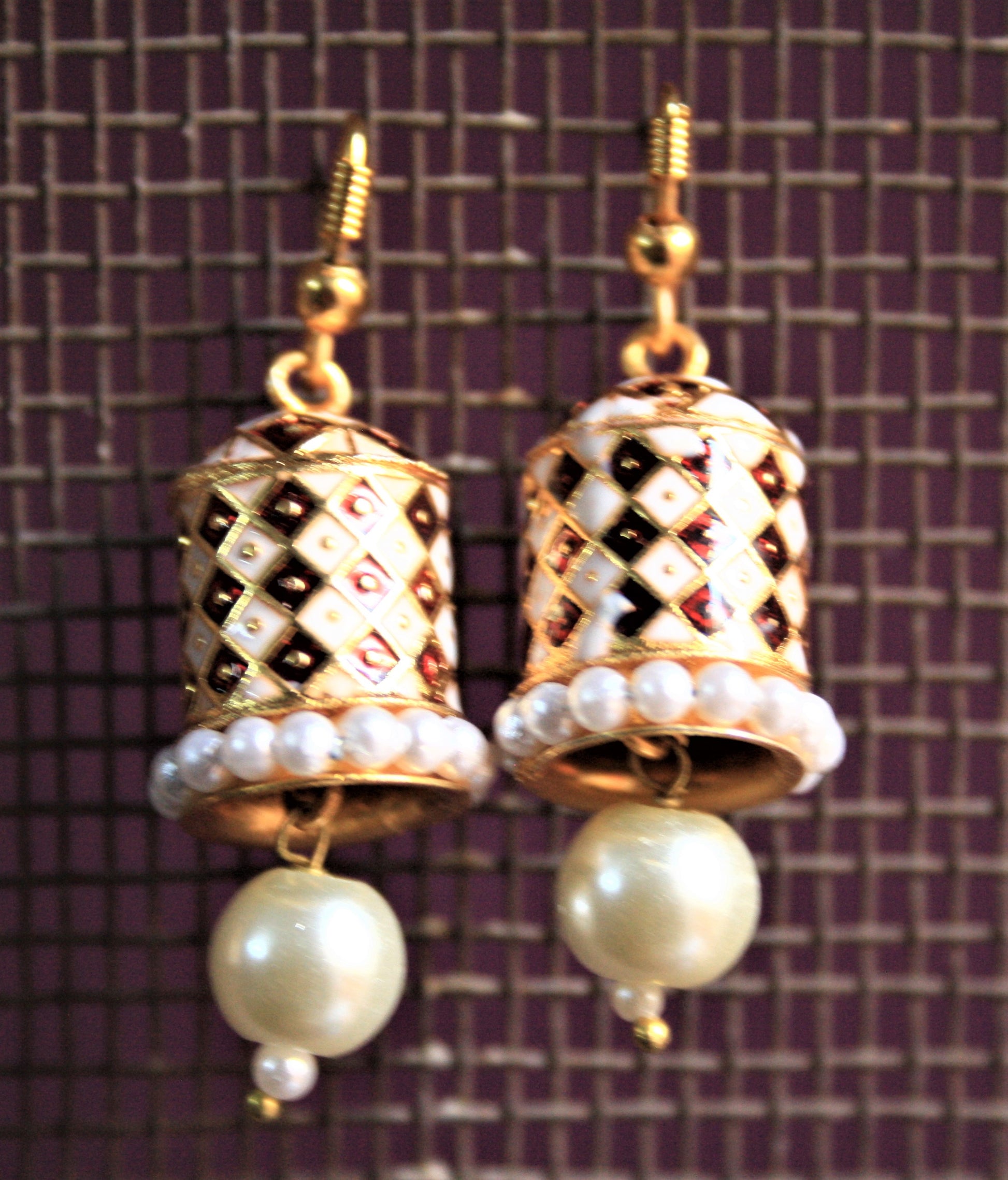 Meenakari Hook Earrings with Pearls and Beads - GlitterGleam