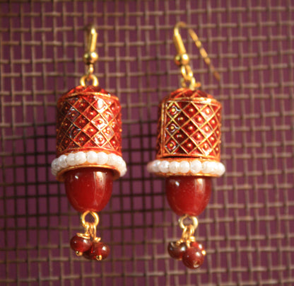 Meenakari Hook Earrings with Pearls and Beads - GlitterGleam