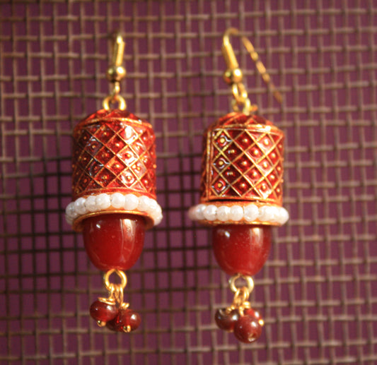 Meenakari Hook Earrings with Pearls and Beads - GlitterGleam