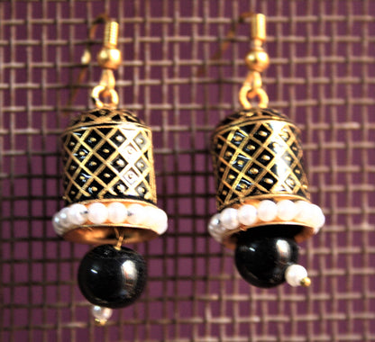 Meenakari Hook Earrings with Pearls and Beads - GlitterGleam