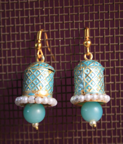 Meenakari Hook Earrings with Pearls and Beads - GlitterGleam