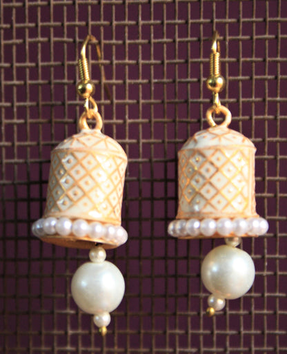 Meenakari Hook Earrings with Pearls and Beads - GlitterGleam