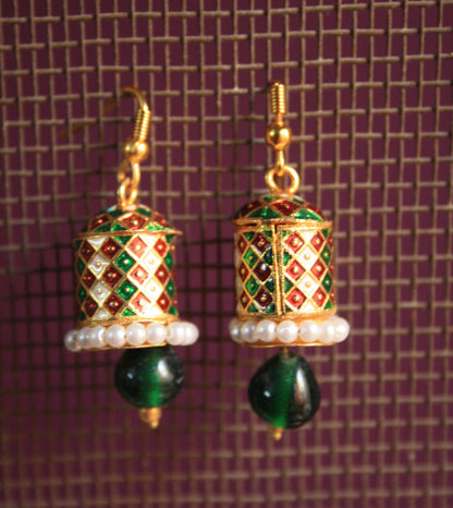 Meenakari Hook Earrings with Pearls and Beads - GlitterGleam