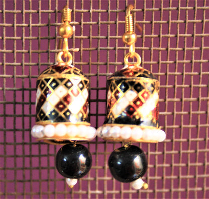 Meenakari Hook Earrings with Pearls and Beads - GlitterGleam