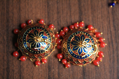 Large Meenakari Jhumkis with Colored Beads - GlitterGleam