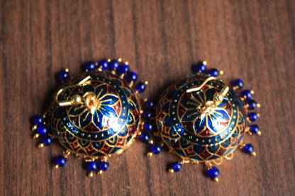 Large Meenakari Jhumkis with Colored Beads - GlitterGleam