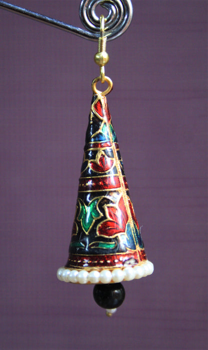 Meenakari Cone Earrings with Pearls - GlitterGleam