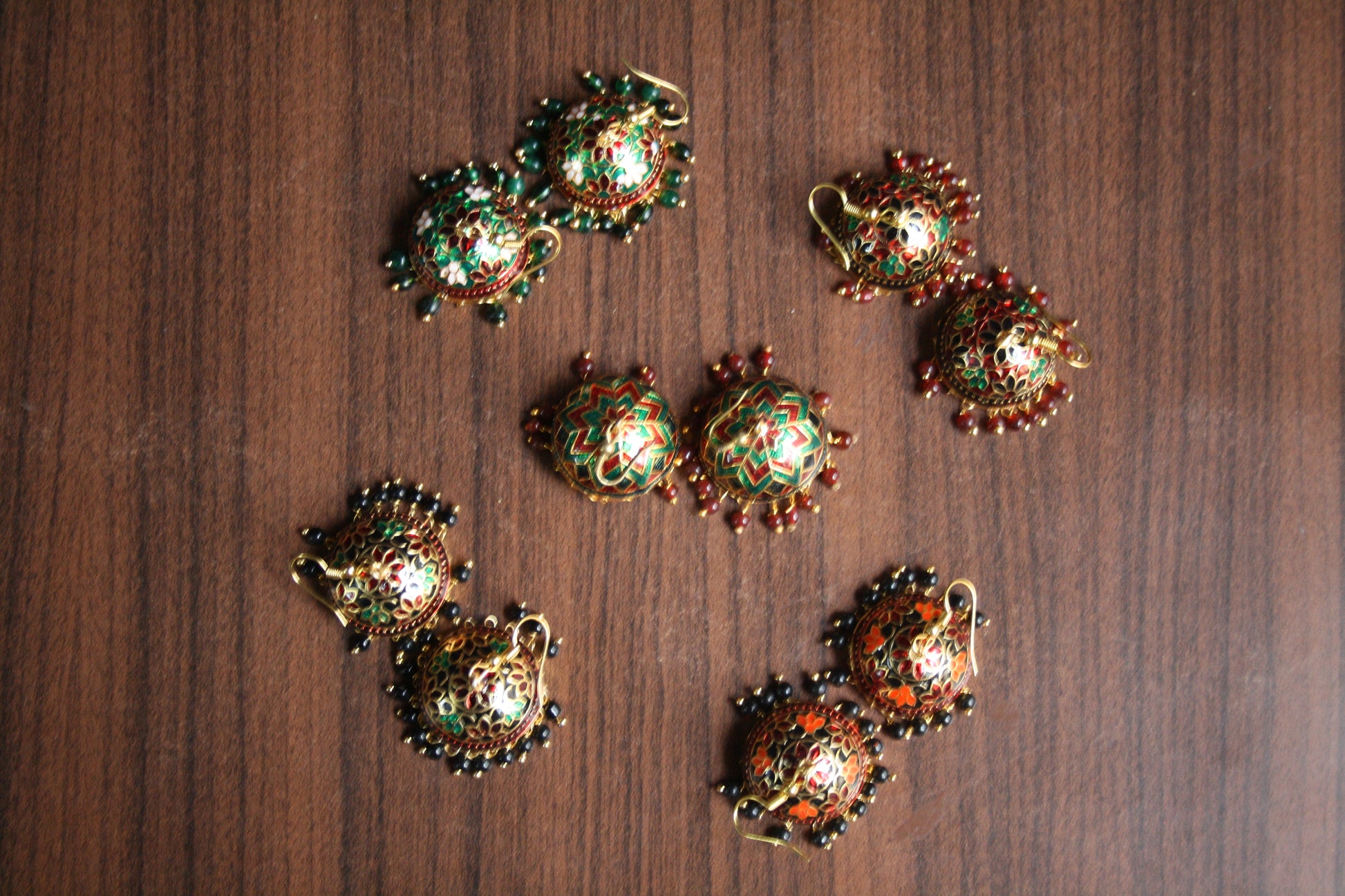 Meenakari Jhumki Dangling Earrings (Medium Size) - GlitterGleam