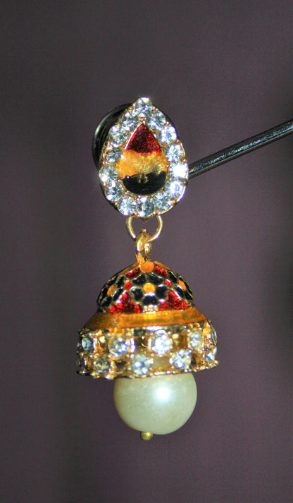 Meenakari Stud Jhumkis with Diamonds - GlitterGleam
