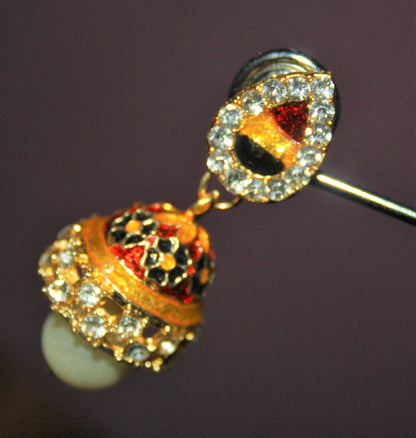 Meenakari Stud Jhumkis with Diamonds - GlitterGleam