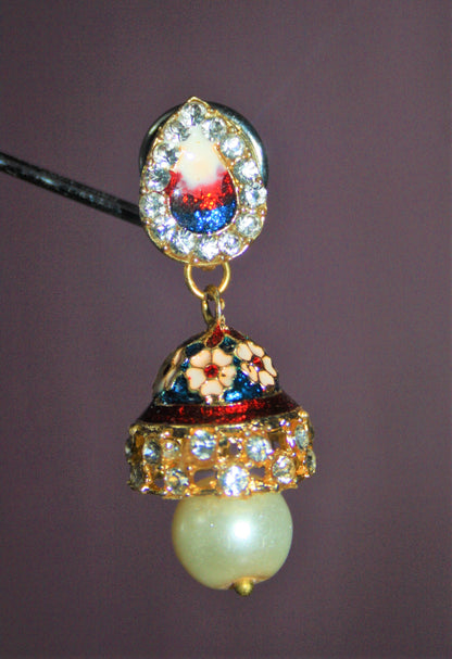 Meenakari Stud Jhumkis with Diamonds - GlitterGleam