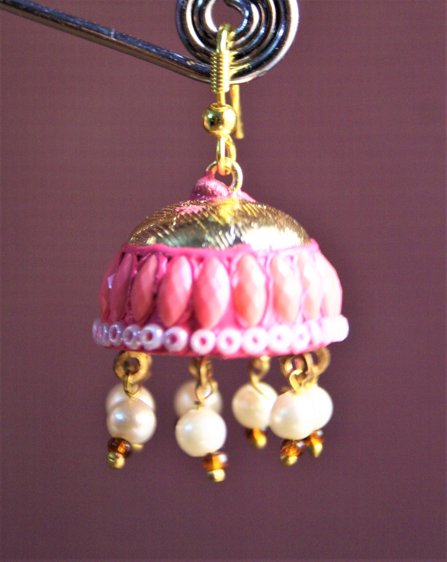 Colored Crystal Rajasthani Jhumki with Pearls - GlitterGleam