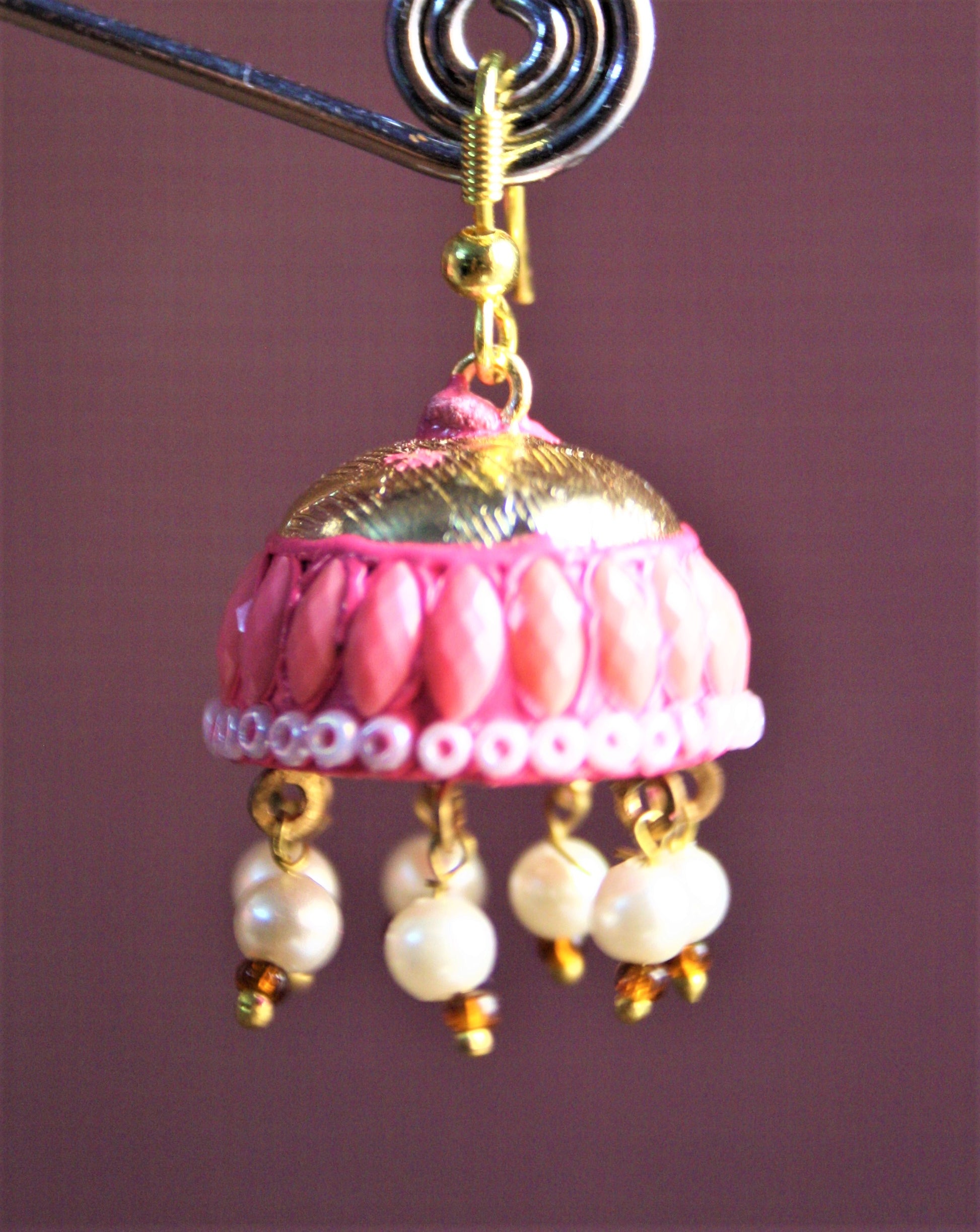 Colored Crystal Rajasthani Jhumki with Pearls - GlitterGleam