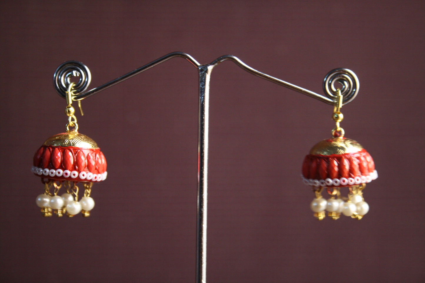 Colored Crystal Rajasthani Jhumki with Pearls - GlitterGleam