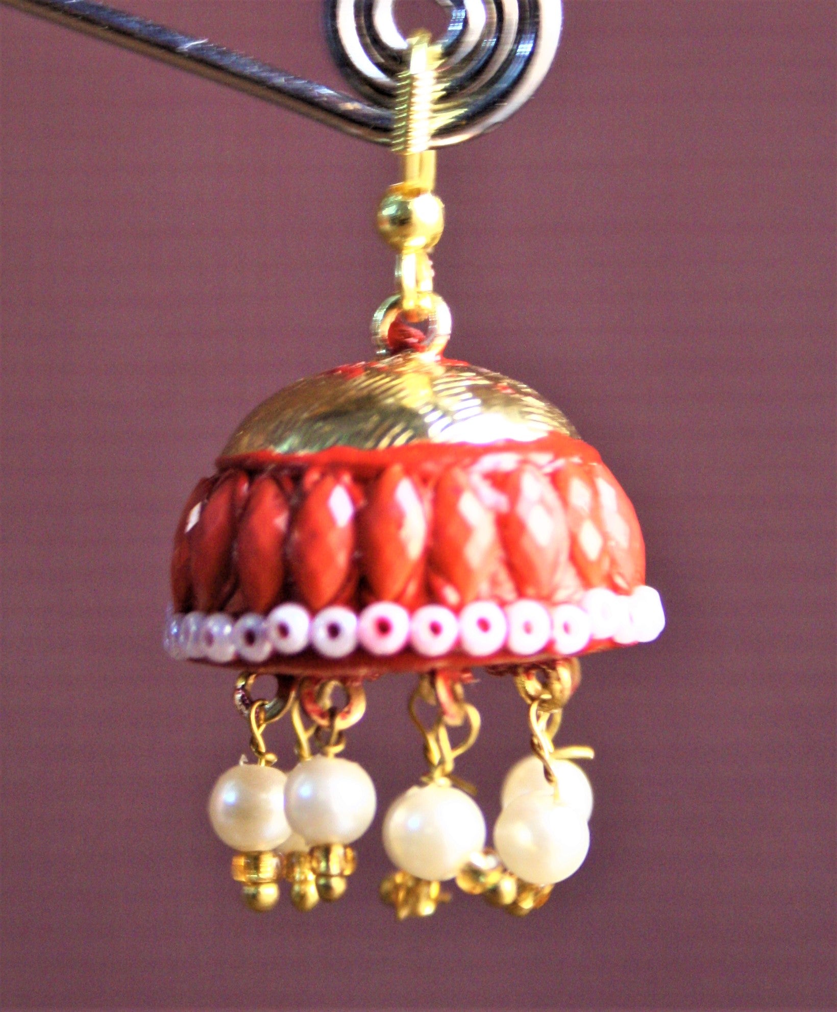 Colored Crystal Rajasthani Jhumki with Pearls - GlitterGleam