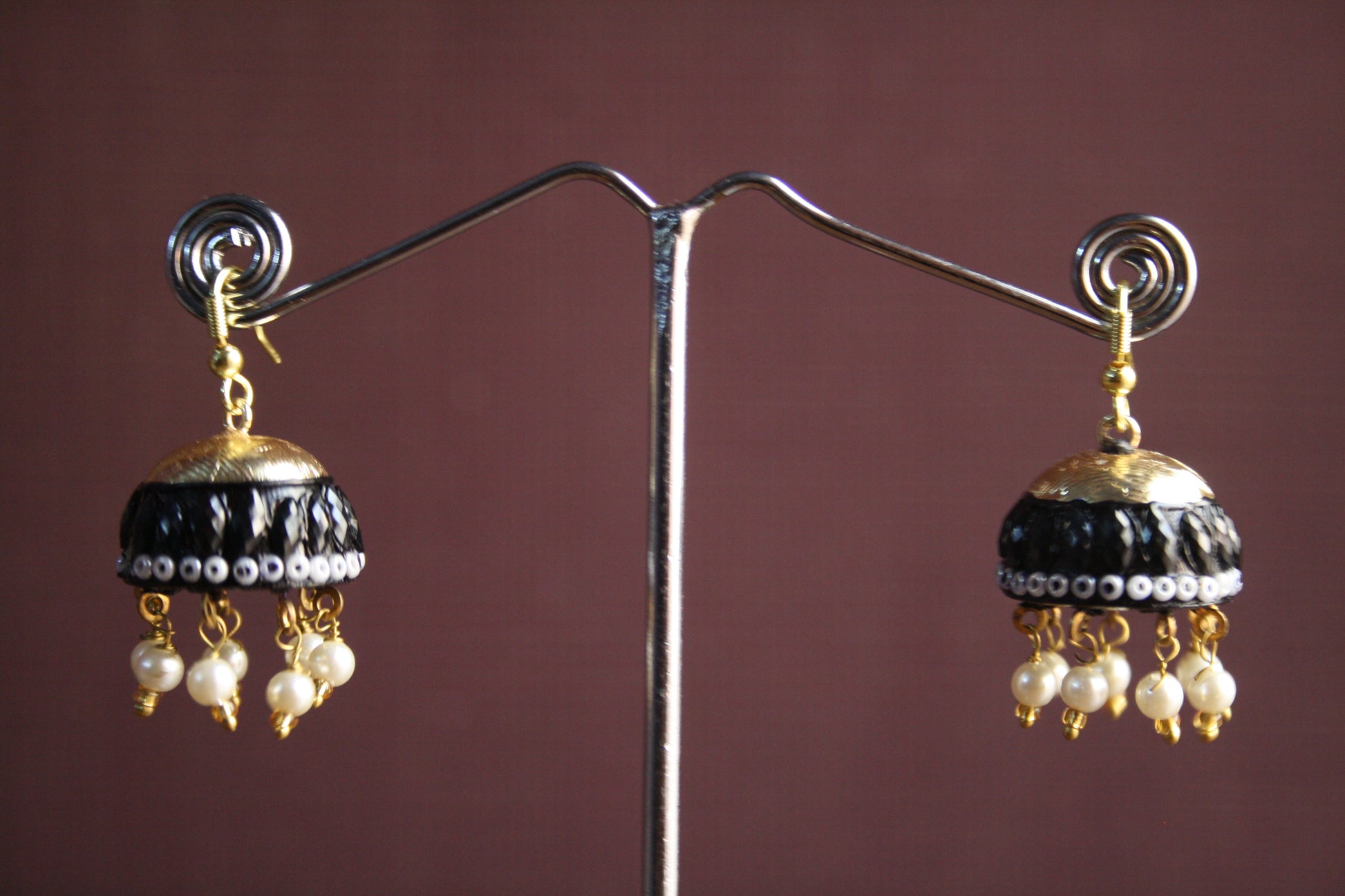 Colored Crystal Rajasthani Jhumki with Pearls - GlitterGleam