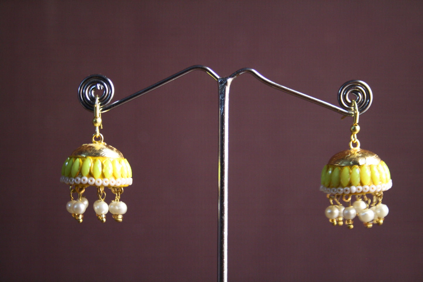 Colored Crystal Rajasthani Jhumki with Pearls - GlitterGleam