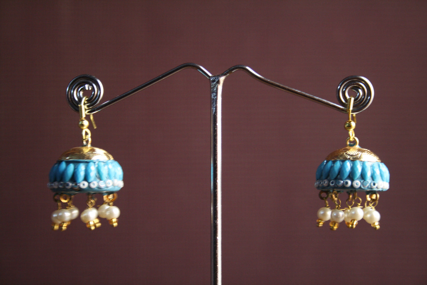 Colored Crystal Rajasthani Jhumki with Pearls - GlitterGleam