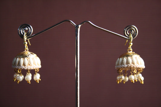 Colored Crystal Rajasthani Jhumki with Pearls - GlitterGleam