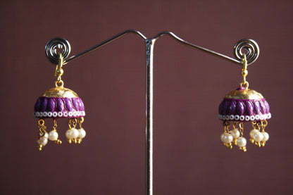 Colored Crystal Rajasthani Jhumki with Pearls - GlitterGleam