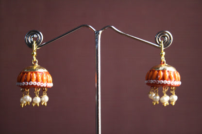 Colored Crystal Rajasthani Jhumki with Pearls - GlitterGleam