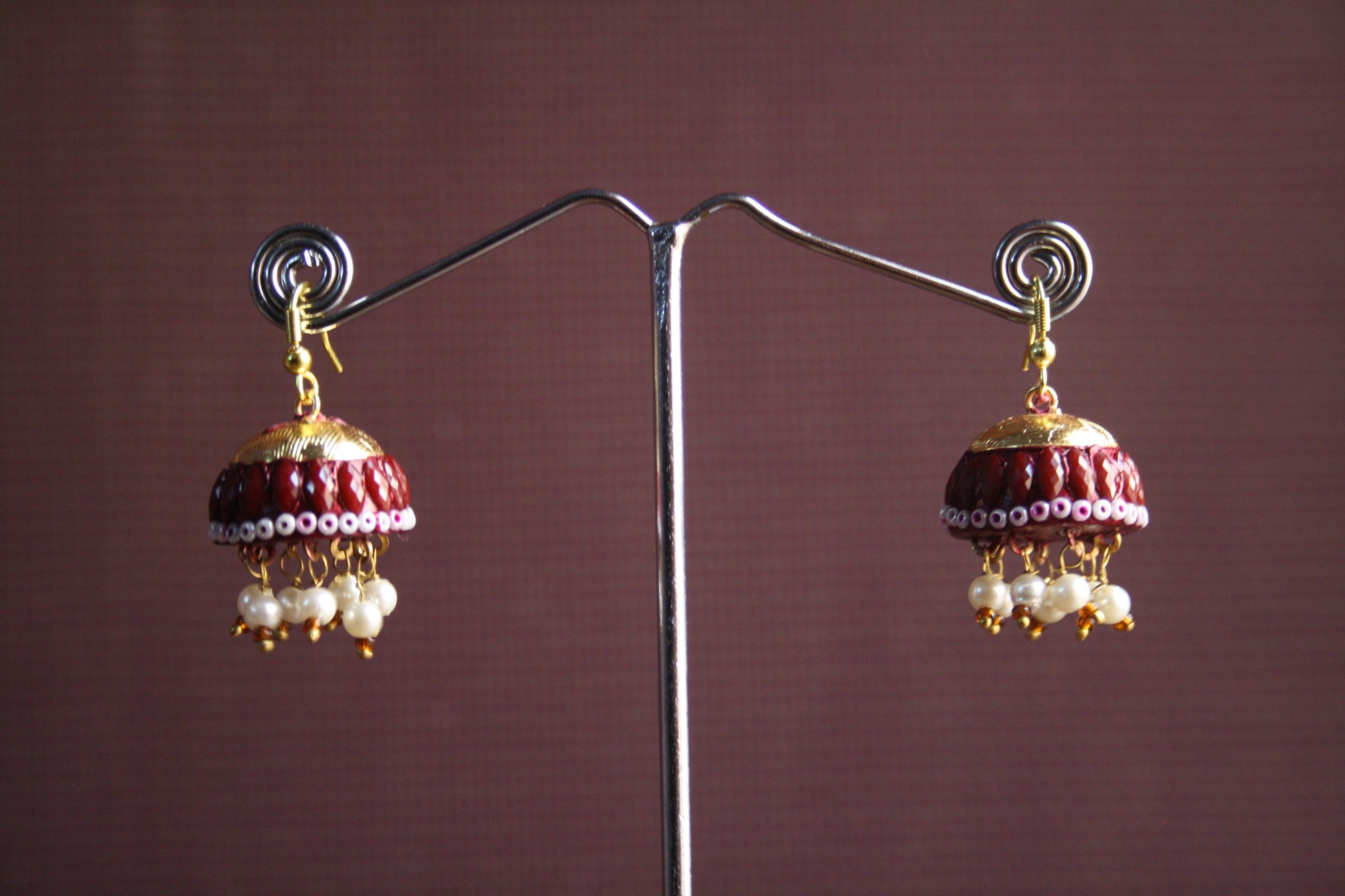 Colored Crystal Rajasthani Jhumki with Pearls - GlitterGleam