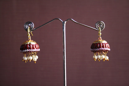 Colored Crystal Rajasthani Jhumki with Pearls - GlitterGleam