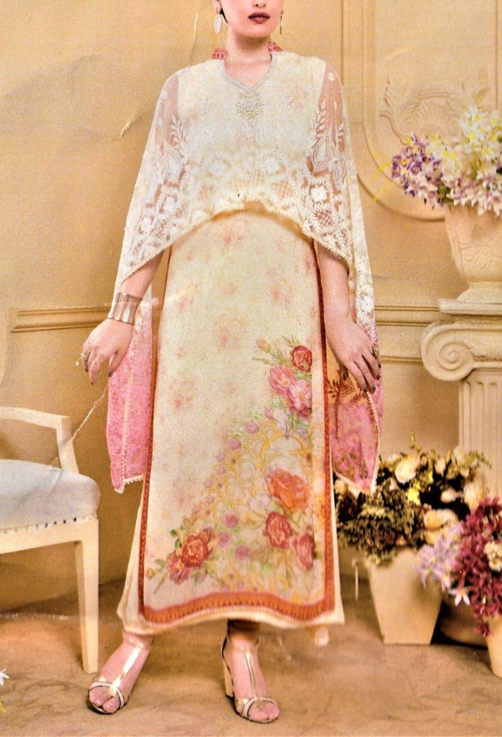 Designer Shaded Poncho Style Layered Floral Women Salwar Suit - GlitterGleam