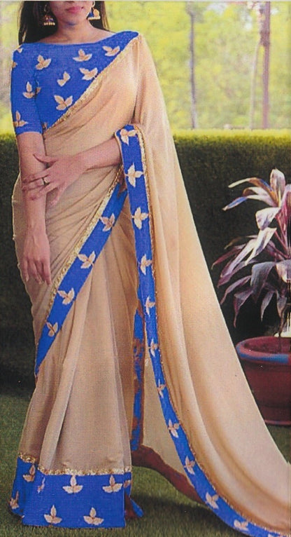 Bollywood Inspired Silk Saree with Gota & Printed Border - GlitterGleam