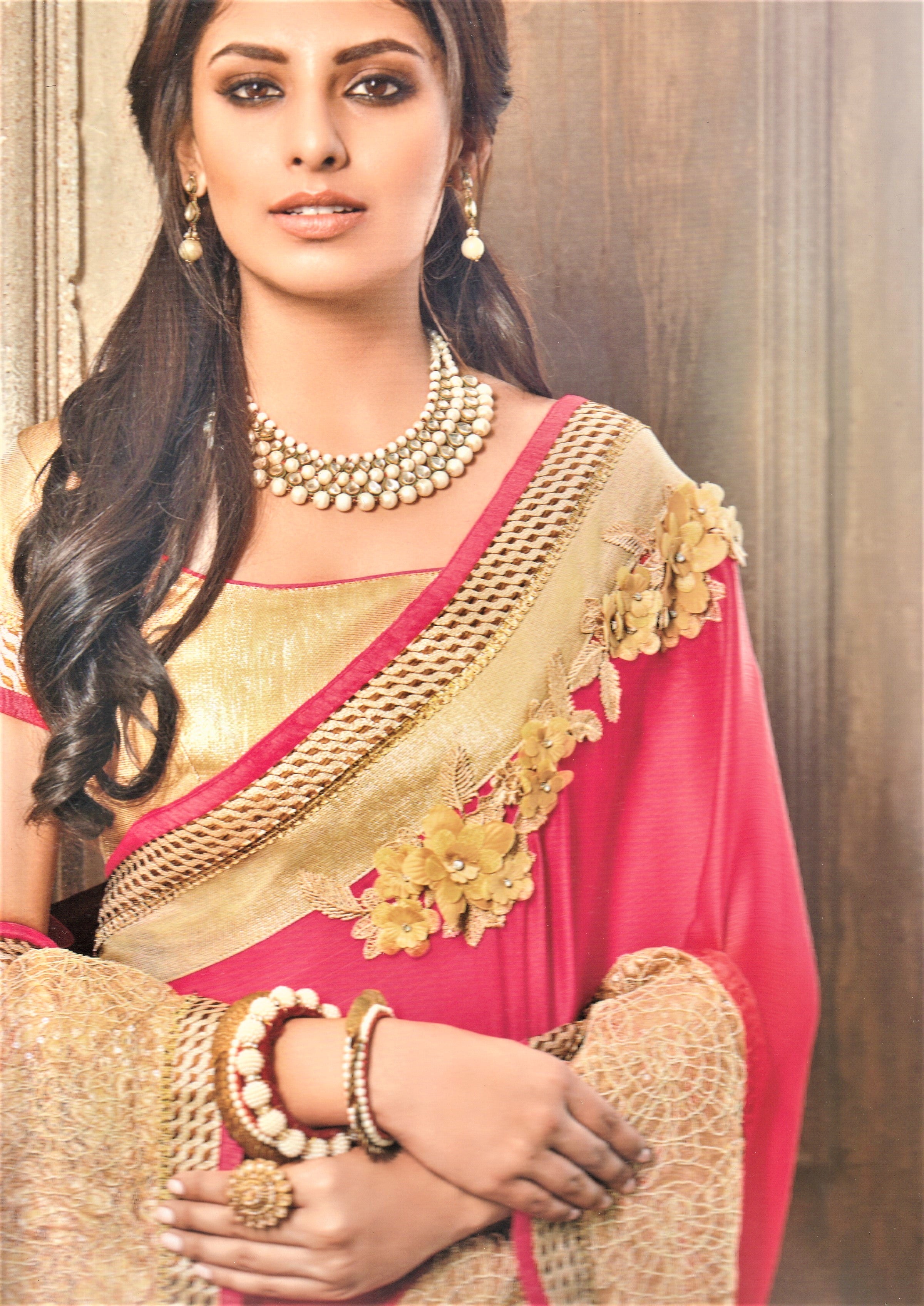 Cream color Chiffon sarees with digital printed and work saree design  -CHIF0001192