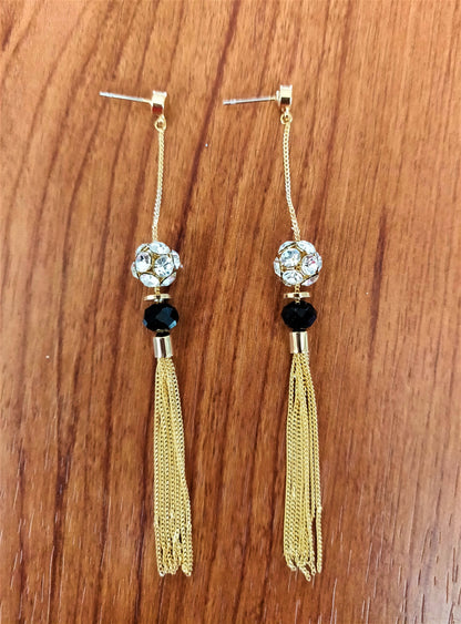 Crystal Ball Tassel Drop Earring - GlitterGleam