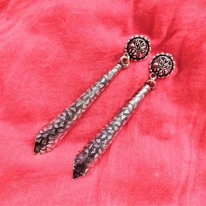 Silver Oxidised Carved Funnel Earrings - GlitterGleam