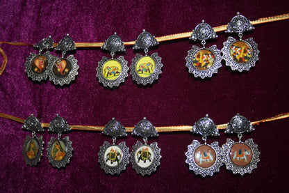 Padmavati Earring : German Silver Oxidized Earring with Framed Art - GlitterGleam