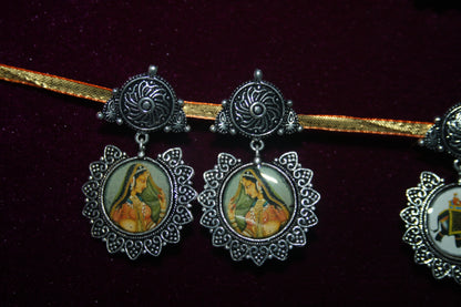 Padmavati Earring : German Silver Oxidized Earring with Framed Art - GlitterGleam