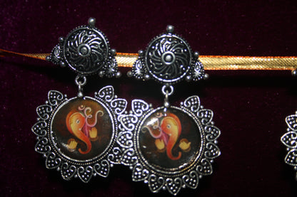 Padmavati Earring : German Silver Oxidized Earring with Framed Art - GlitterGleam
