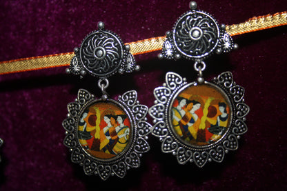 Padmavati Earring : German Silver Oxidized Earring with Framed Art - GlitterGleam