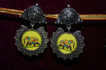 Padmavati Earring : German Silver Oxidized Earring with Framed Art - GlitterGleam