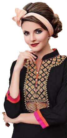 Black Rayon Cotton Kurti with Zari Embroidery - Glitter Gleam