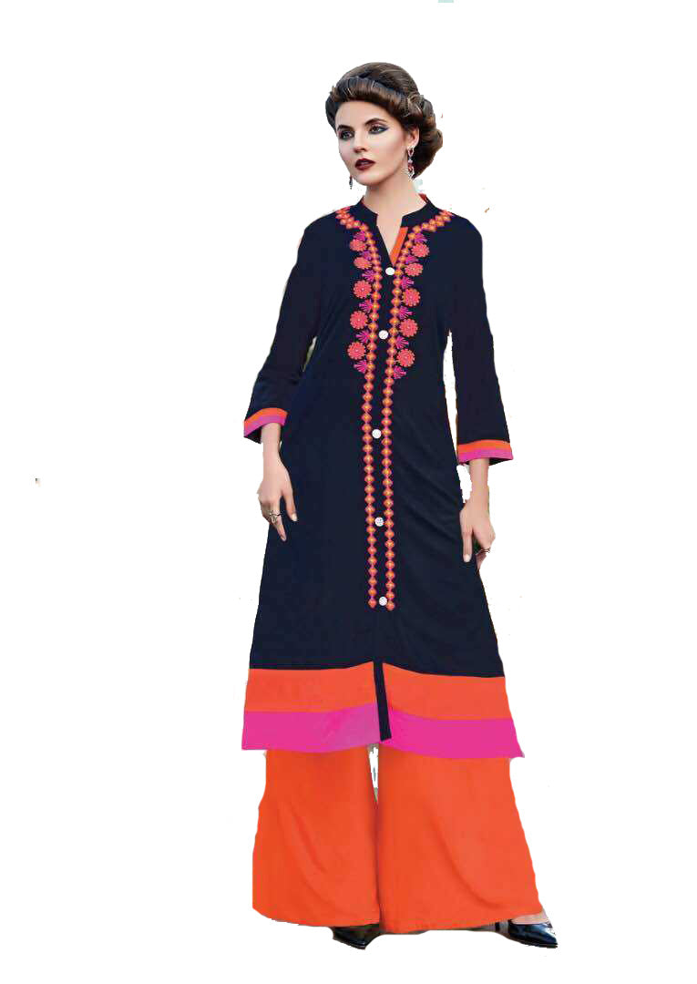 Navy Blue Color Kurti with Multi-color Embroidery