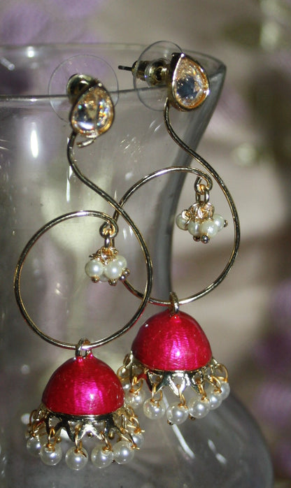 Meenakari Kundan Jhumki With Pearls - GlitterGleam