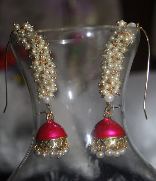 Curved Meenakari Jhumki with Pearl - GlitterGleam