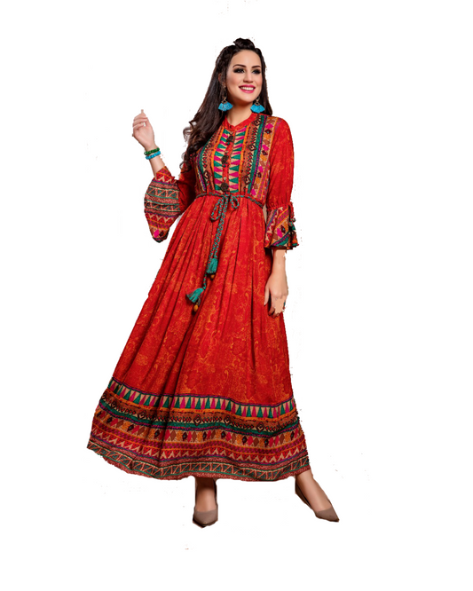 Multicolored Ankle Length Kurti with Belt - GlitterGleam