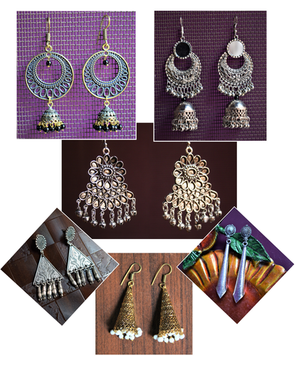 Golden & Silver Oxidized Earrings Combo Pack