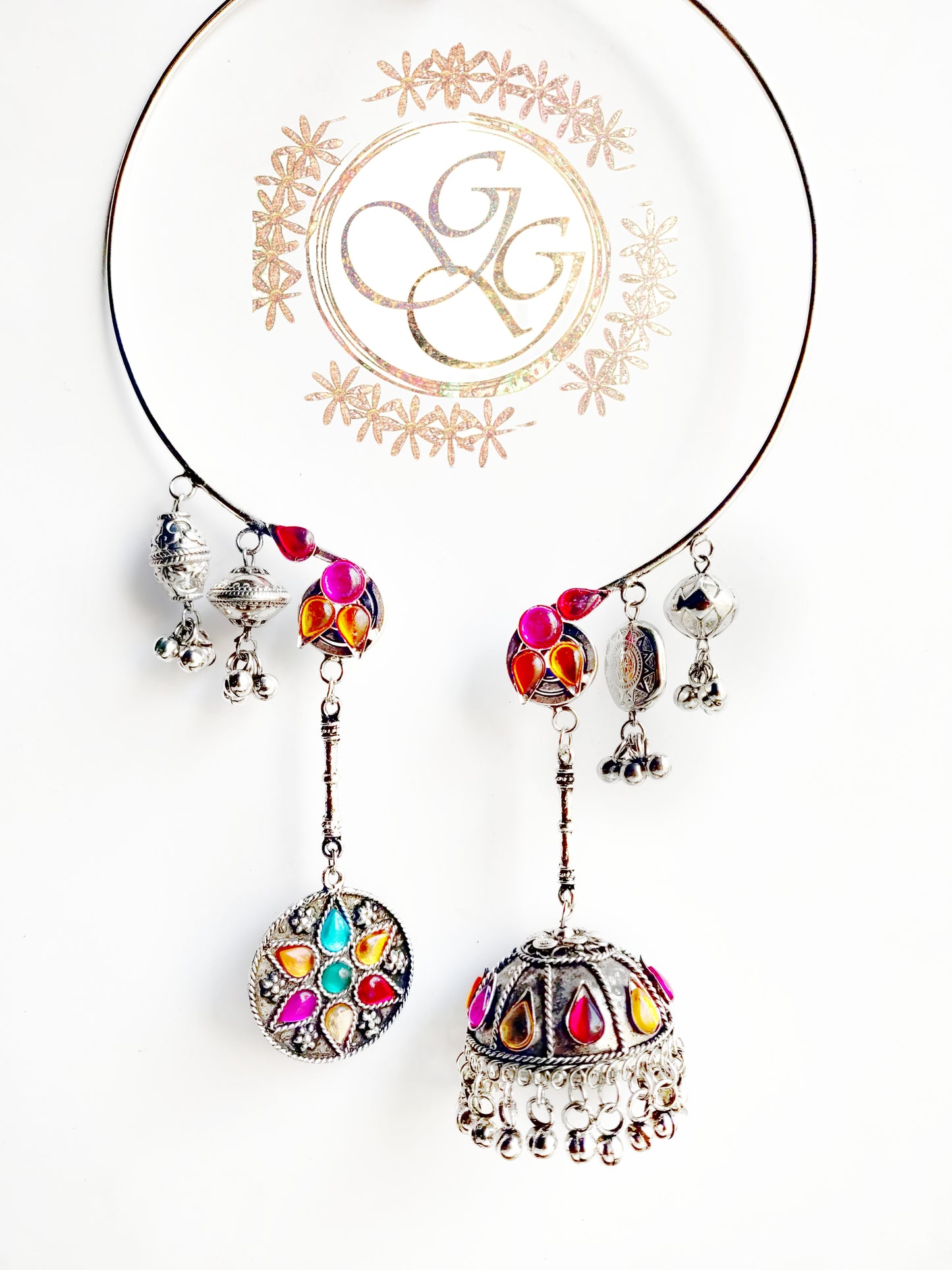 Designer Hasli Afghani Choker Jhumka Necklace with Earrings