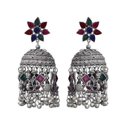 Large Afghani Tassel German Silver Jhumka