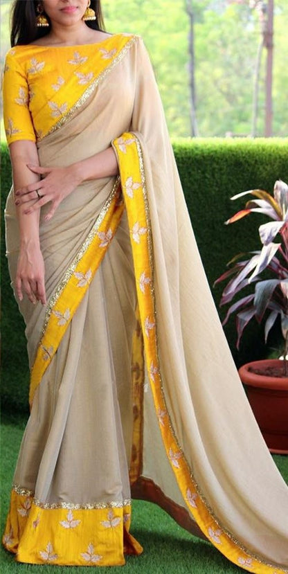 Bollywood Inspired Silk Saree with Gota & Printed Border - GlitterGleam