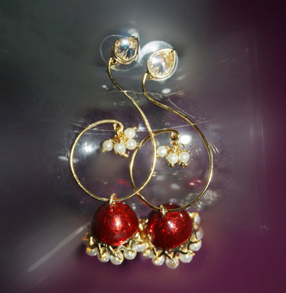 Meenakari Kundan Jhumki With Pearls - GlitterGleam