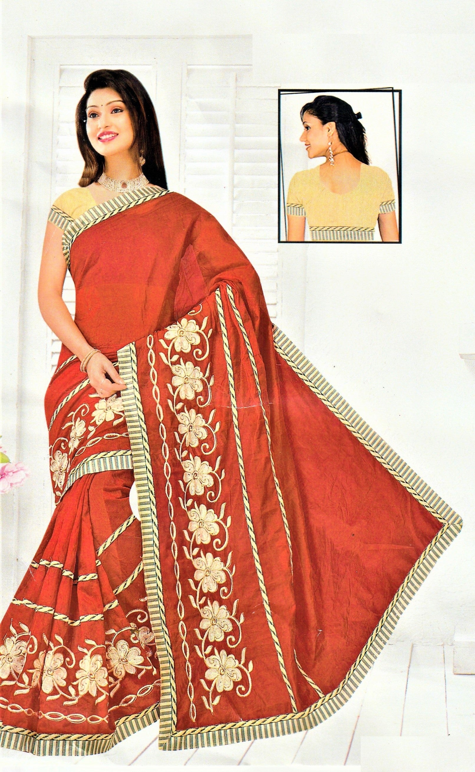 Wide Border Embroidery Cotton Saree - GlitterGleam