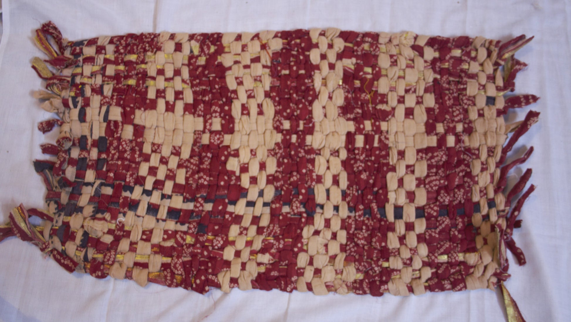 Maroon Recycled Handmade Rectangular Striped Foot mat & Asani - GlitterGleam